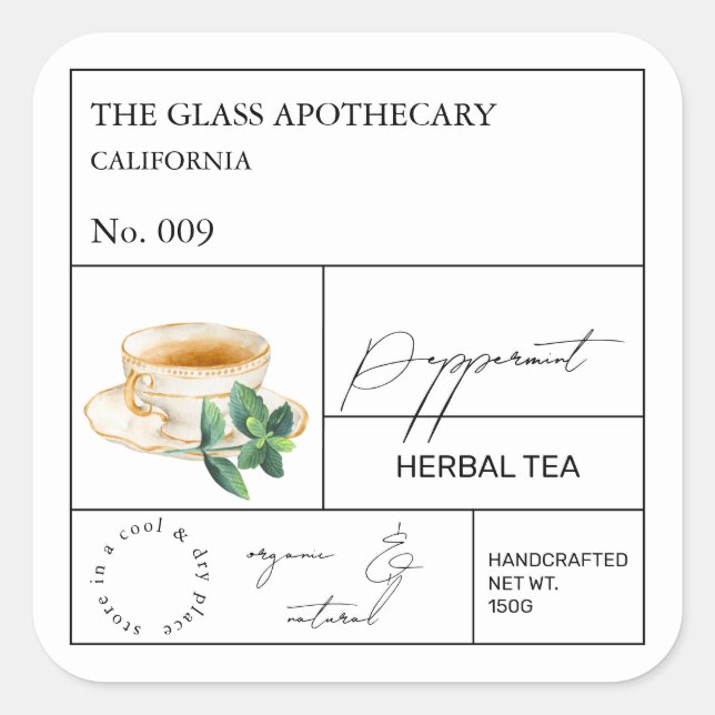 Etiqueta apothecary Peppermint herbal de té (Anverso)