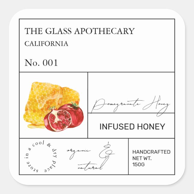 Etiqueta Apothecary Pomegranate Infused Honey (Anverso)