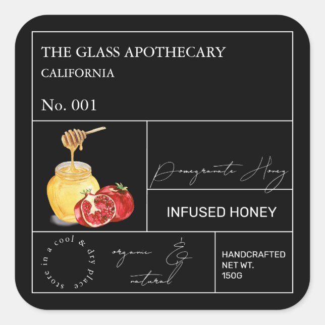 Etiqueta Apothecary Pomegranate Infused Honey (Anverso)