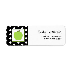 Etiqueta Apple verde/negro con los lunares blancos