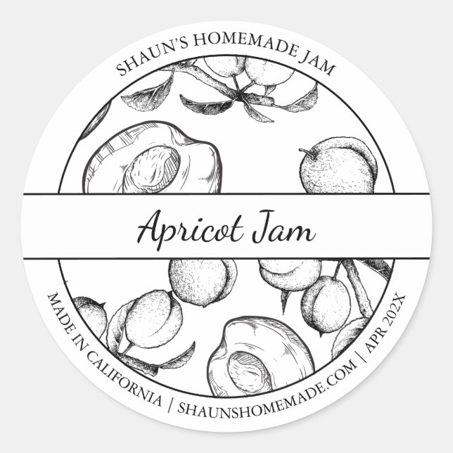 Etiqueta Apricot Jam de esbozo blanco y negro (Anverso)