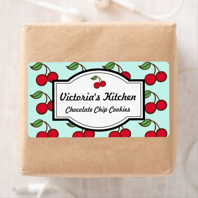 Etiqueta Aqua Big Cherry Personalized Kitchen Labels (In situ)