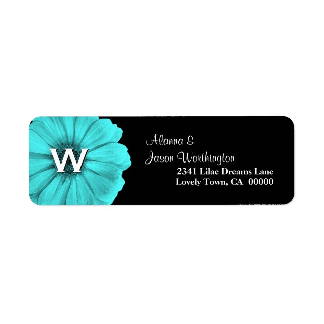 Etiqueta Aqua Blue Monogram Daisy Boda (Frente)