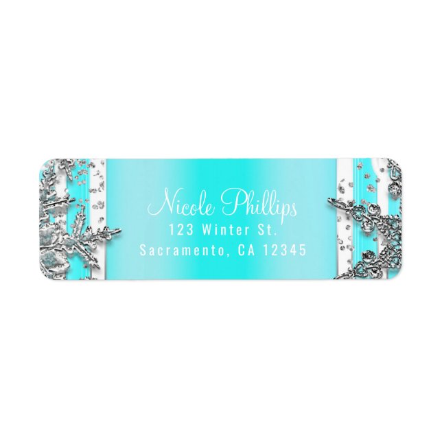 Etiqueta Aqua Blue & Silver Winter Snowflakes Elegante Fies (Frente)