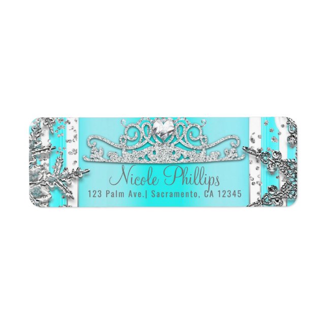 Etiqueta Aqua Blue & Silver Winter Wonderland Snowflakes (Frente)
