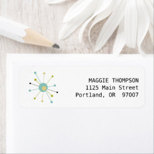 Etiqueta Aqua Blue Yellow Atomic Starburst Mid Century