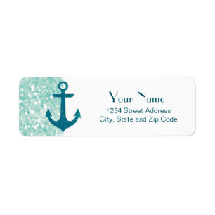 Etiqueta Aqua Bokeh Nautical Purpurina Anchor