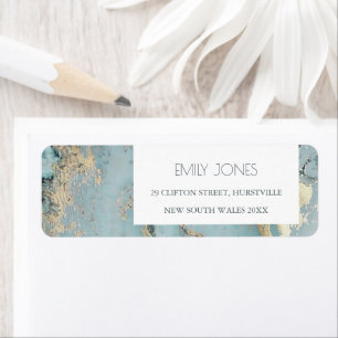 ETIQUETA AQUA DUSKY BLUE GOLD AGATE MONOGRAM DIRECCIÓN