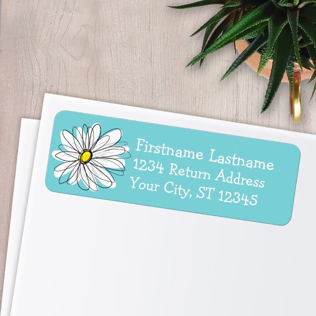Etiqueta Aqua y Yellow Whimsical Daisy Personalizado Textos (Subido por el creador)