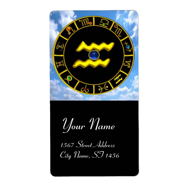 Etiqueta AQUARIUS ZODIAC CUMPLEAÑOS JEWEL Blue Sapphire Gol (Frente)