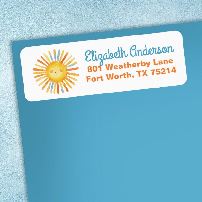 Etiqueta Aquí viene el Baby Shower Son Sunshine (A cute Sunshine return address label. Coordinates with the Here Comes the Son baby shower invitation)