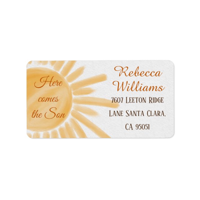 Etiqueta Aquí viene la dirección Baby Shower Son Sunshine R (Frente)