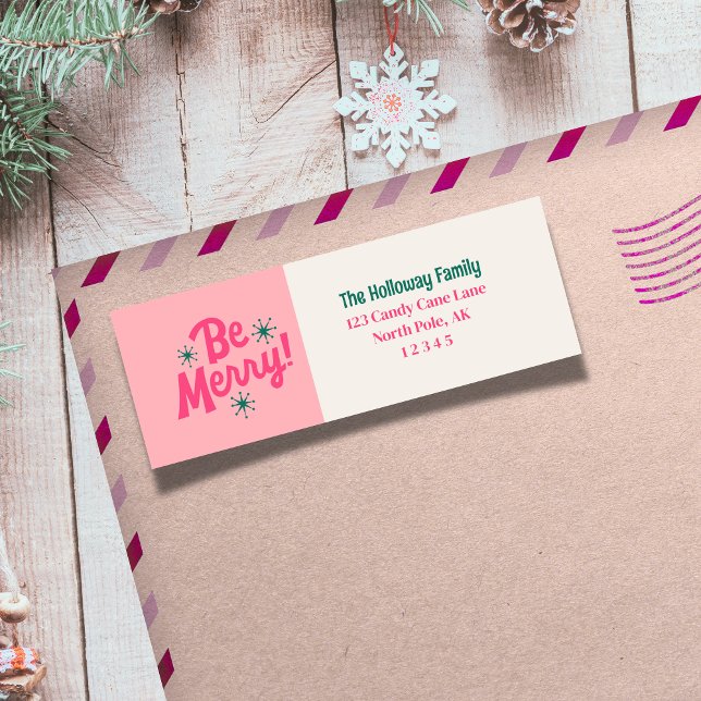 Etiqueta Árbol de guijarros rosados de Be Merry (Send cheer with this bold and playful holiday labels!)