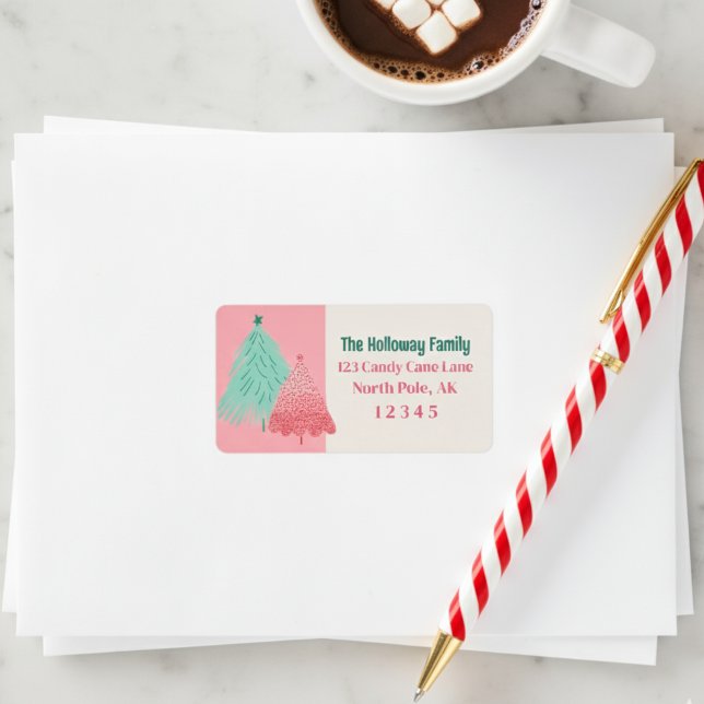 Etiqueta Árbol de guijarros rosados de Be Merry (Send cheer with this bold and playful holiday labels!)