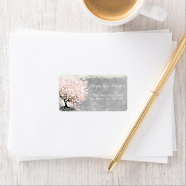 Etiqueta Árbol de hojas del corazón rosa pálido en color gr