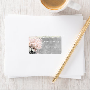 Etiqueta Árbol de hojas del corazón rosa pálido en color gr