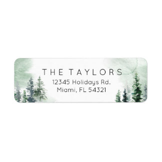 Etiqueta Árbol de Navidad acuarela de invierno