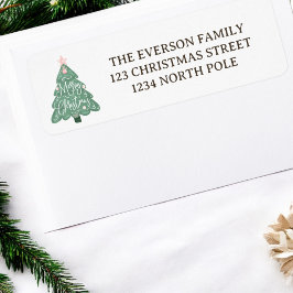 Etiqueta Árbol de navidad alegre verde rosa pastel capricho