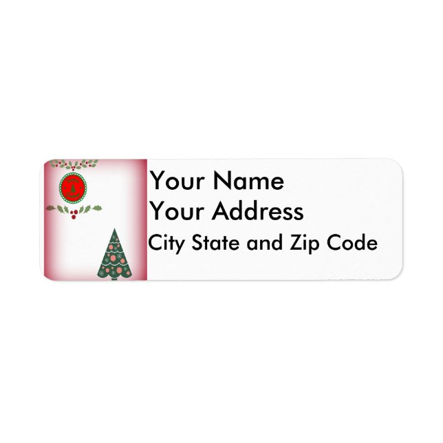 Etiqueta Árbol de Navidad animado frontera verde y holgado (Frente)