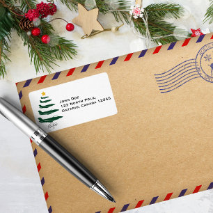 Etiqueta Árbol de Navidad, avión militar, Minimalista, Guay