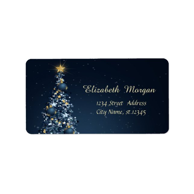 Etiqueta Árbol de Navidad Azul, Fiesta de Ornamentos (Frente)