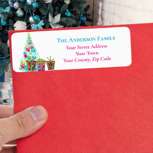Etiqueta Árbol de Navidad Cerise & Aqua Fantasy Nombre