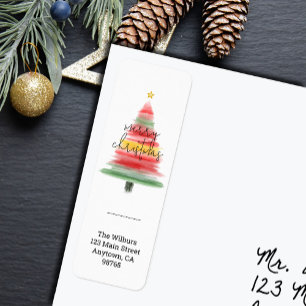Etiqueta Árbol de Navidad con Acuarela Dirección de Devoluc