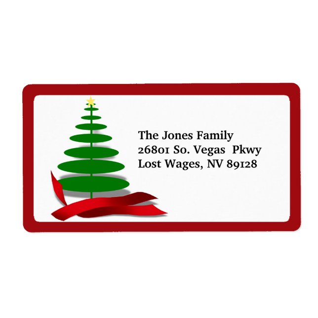 Etiqueta Árbol de Navidad con cinta roja (Frente)