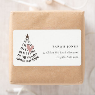 Etiqueta Árbol de Navidad con Corazón Rosado Minimalista Es