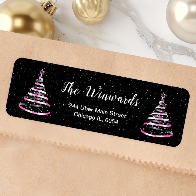 Etiqueta Árbol de Navidad de cinta rosa y negra (Subido por el creador)