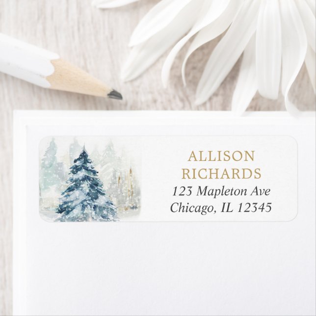 Etiqueta Árbol de Navidad e invierno de nieve (In situ)