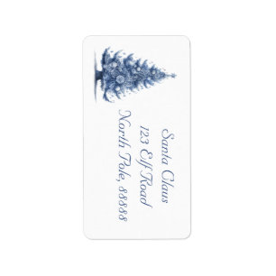 Etiqueta Árbol de Navidad en azul Delft personalizable