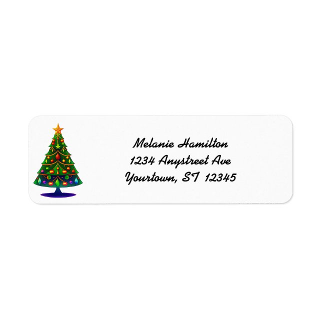 Etiqueta Árbol de Navidad Estilizado Retro (Frente)