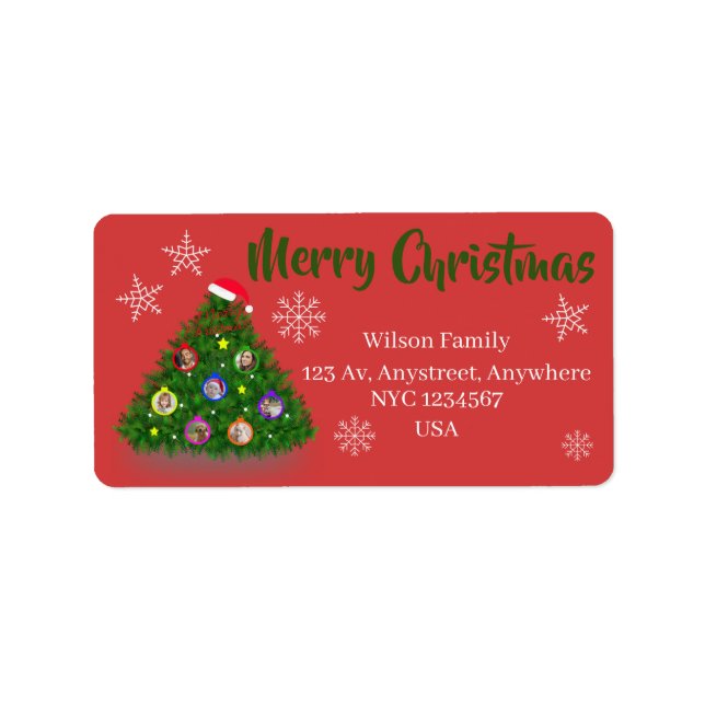 Etiqueta Árbol de Navidad familiar con fotos (Frente)