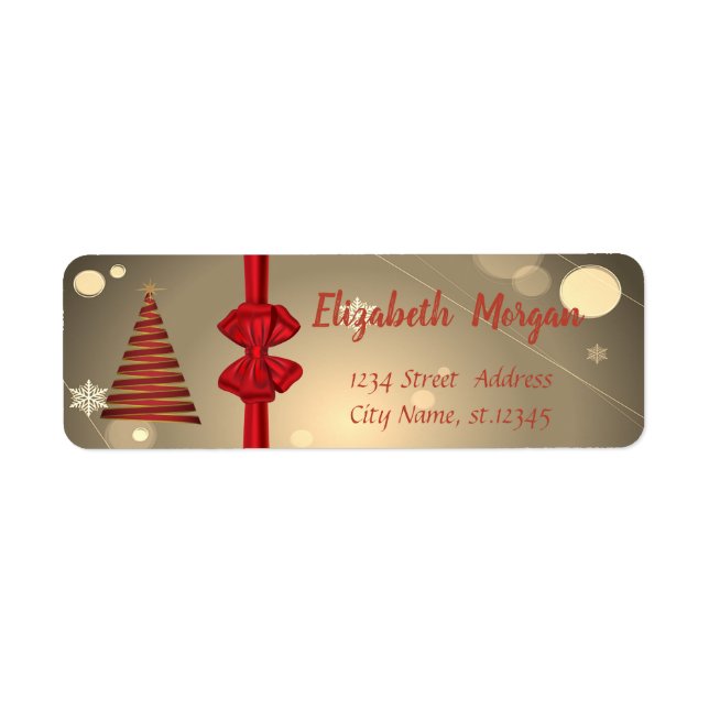 Etiqueta Árbol de Navidad, Fiesta de Lazo Rojo (Frente)