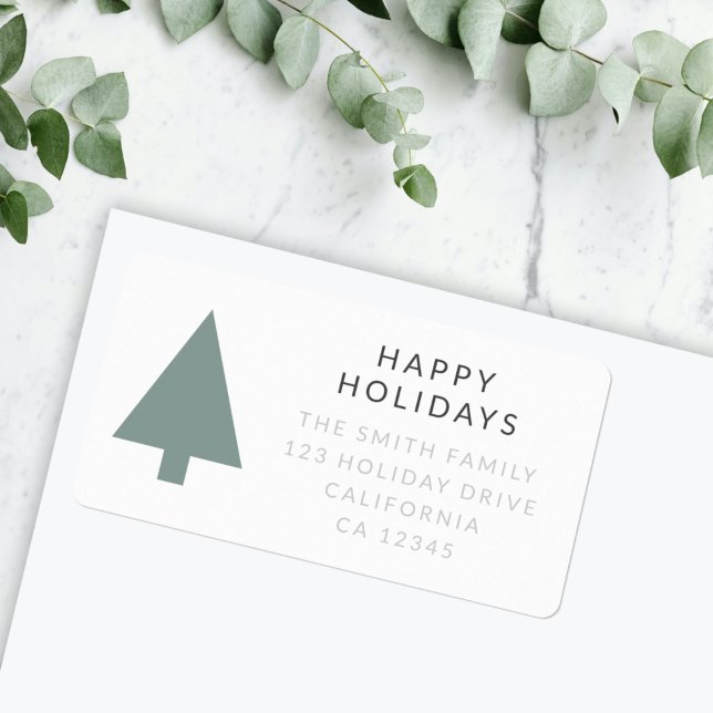 Etiqueta Árbol de Navidad mínimo | Dirección de devolución  (Minimalist sage green Christmas tree address label by Guava for your holiday mail)