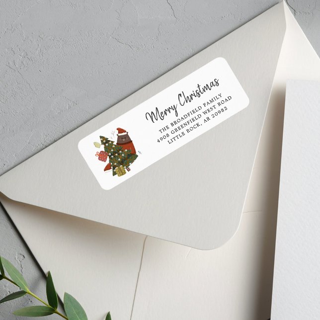 Etiqueta Árbol de Navidad Moderno con Dirección de Devoluci (Christmas We Have Moved Moving Announcement Return Address Label)