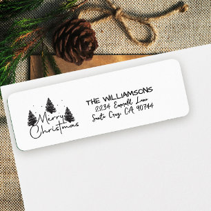 Etiqueta Árbol de Navidad personalizado en negro y blanco