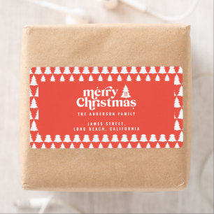 Etiqueta árbol de navidad rojo vacaciones modernas simple e