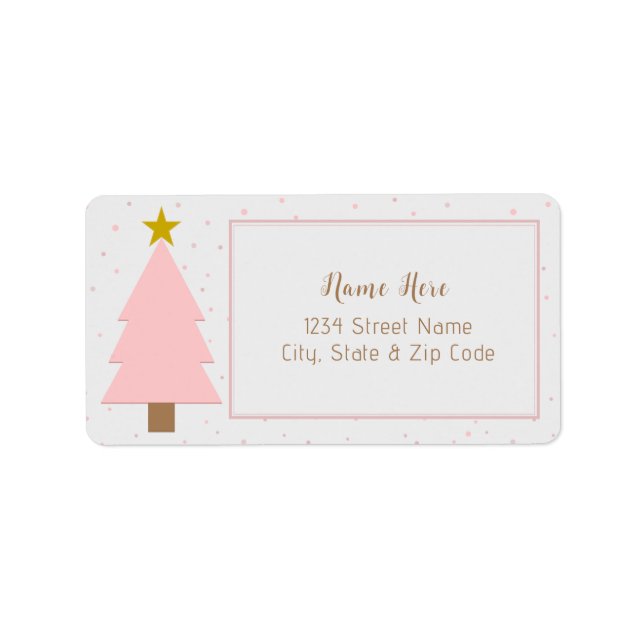 Etiqueta Árbol de Navidad rosa solo y estrella dorada (Frente)