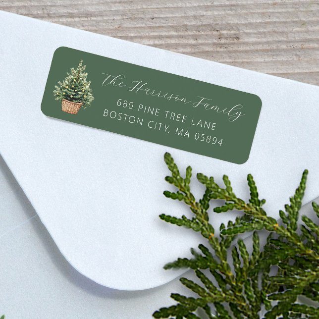 Etiqueta Árbol de Navidad Rústico en Cesta Dirección (Rustic Christmas Tree In Basket Address Label)