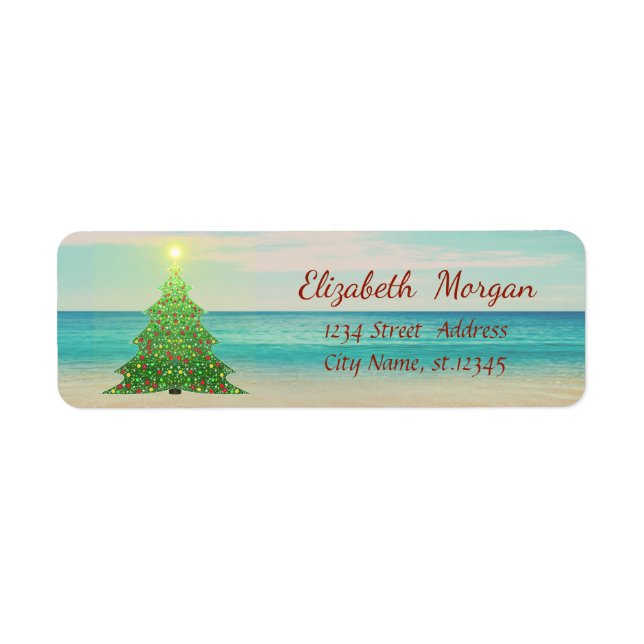 Etiqueta Árbol de Navidad Tropical, Playa (Frente)