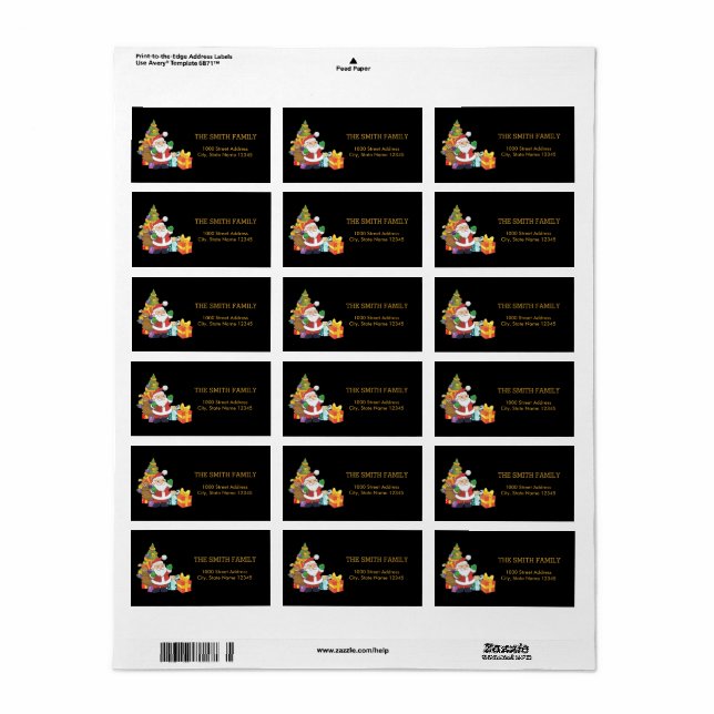 Etiqueta Árbol de oro de navidades con fondo negro (Hoja Entera)