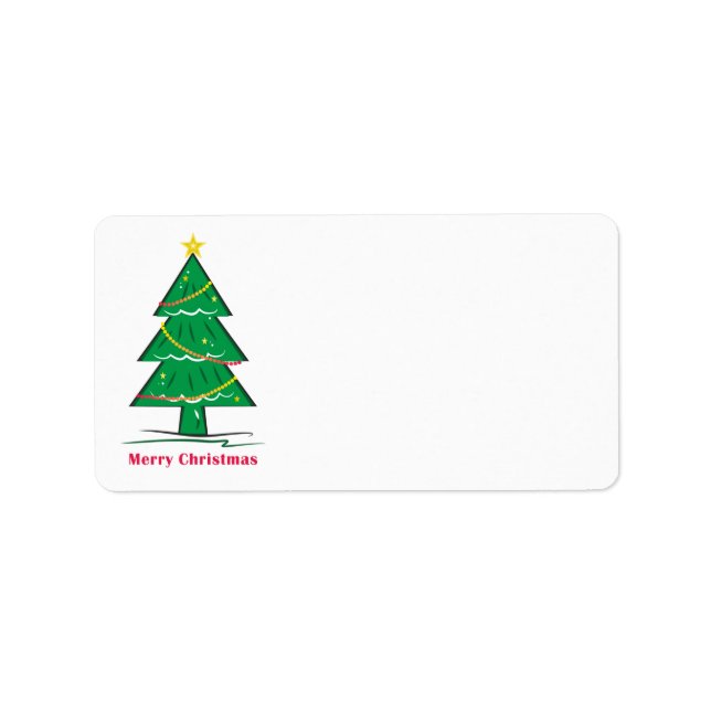 Etiqueta Árbol de pájaros festivo Feliz Navidad en blanco (Frente)
