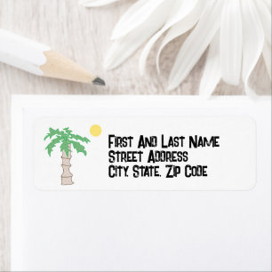 Etiqueta Árbol de palmeras y Personalizado de playa, isla d