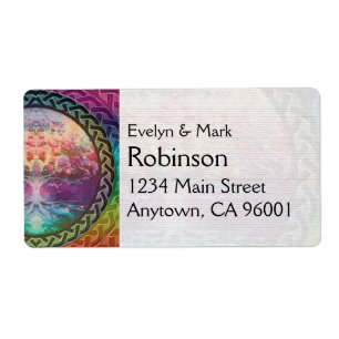 Etiqueta Árbol de tranquilidad en colores arcoiris