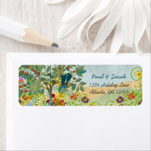 Etiqueta Árbol Frutal Vintage Pájaros de Amor Colinas de Da