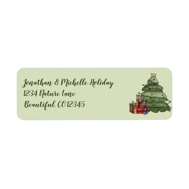 Etiqueta Árbol navideño y dirección navideña curada (Frente)