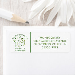 Etiqueta Árbol verde de la unión familiar moderna