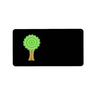 Etiqueta Árbol verde. Sobre fondo negro.